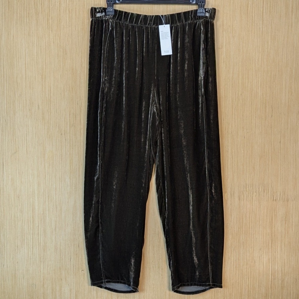 Eileen Fisher Wren Velvet Lantern Ankle Pant Womens‎ Large Brown Silk Blend New